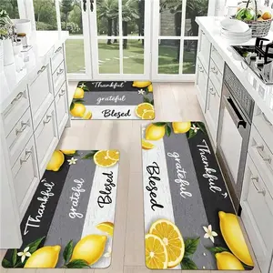 Farmhouse Lemon Kitchen Floor Mat Set, non-slip polyester runner rugs for kitchen, laundry room, entryway, bathroom, home decor