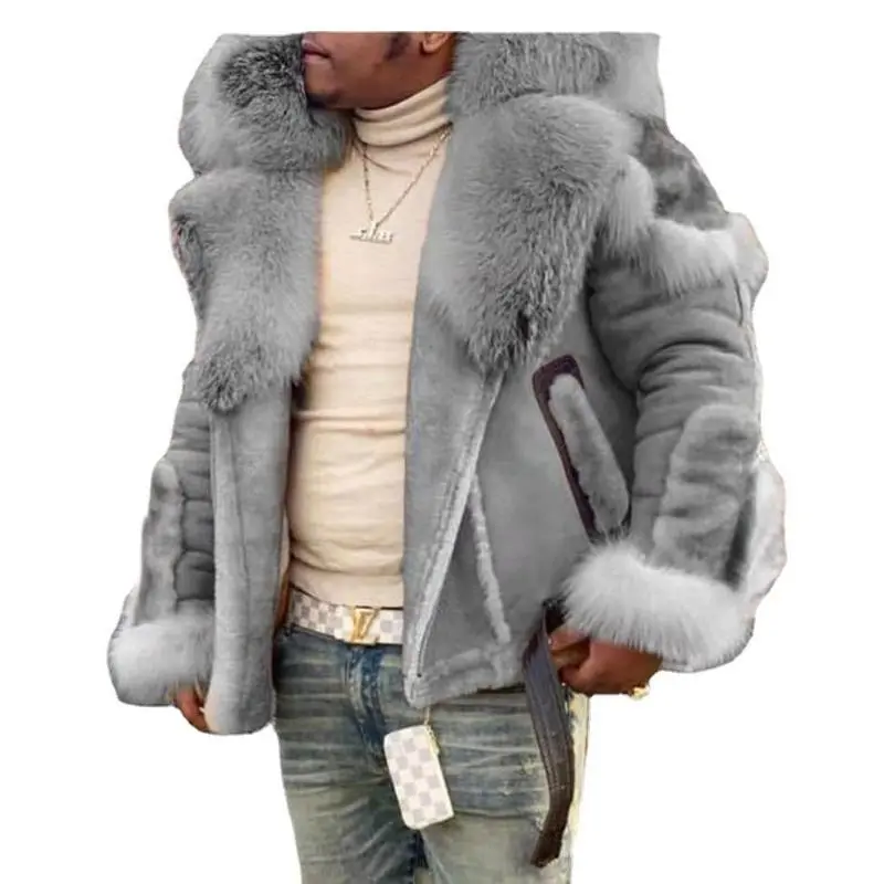 Material Upgrade Thickened Domestic Wearable Quality Men's Faux Leather Velvet Large Fur Collar Long Sleeve Jacket