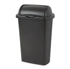Kitchen Trash Can 13 Gallon Plastic Garbage Bin with Roll Top Lid Black for Efficient Waste Disposal