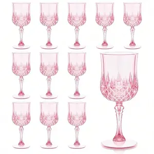 6 Pack Vintage Pressed Flower Reusable Wine Glass Set, Plastic Goblets, Durable Champagne Cup, Party Wine Glasses, Perfect for Parties Weddings, Dishwasher Safe Plastic