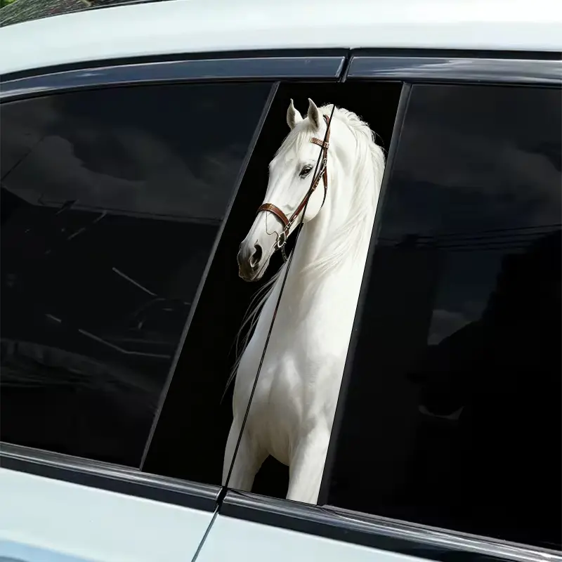 A white Arabian horse-themed sticker 2-piece B-pillar waterproof, scratch-resistant, suitable for all models - cars, suitable for Audi, Honda, Mitsubishi, Ford, Volkswagen, BMW, Opel, Porsche, Citroen. Sedan, SUV, MPV Sticker Decals