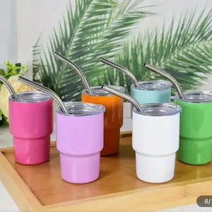 Pack of 6 - 3 oz Mini Tumbler Shot Glass with Straw，Sublimation Double layer metal Blank Stainless Steel Cute Shot Glasses Set with Lids for Party drinks, coffee, cocktails (6PCS-Multicolor) Drinkware Sturdy Bottles Cup