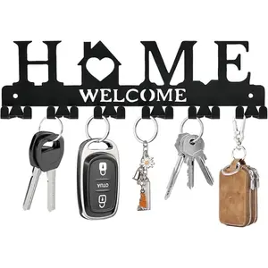 [New Deal] 6 Double Hooks Key Holder Wall Mount, Adhesive Metal Key Hanger , 2 Installation Methods, Black Decor Shelves