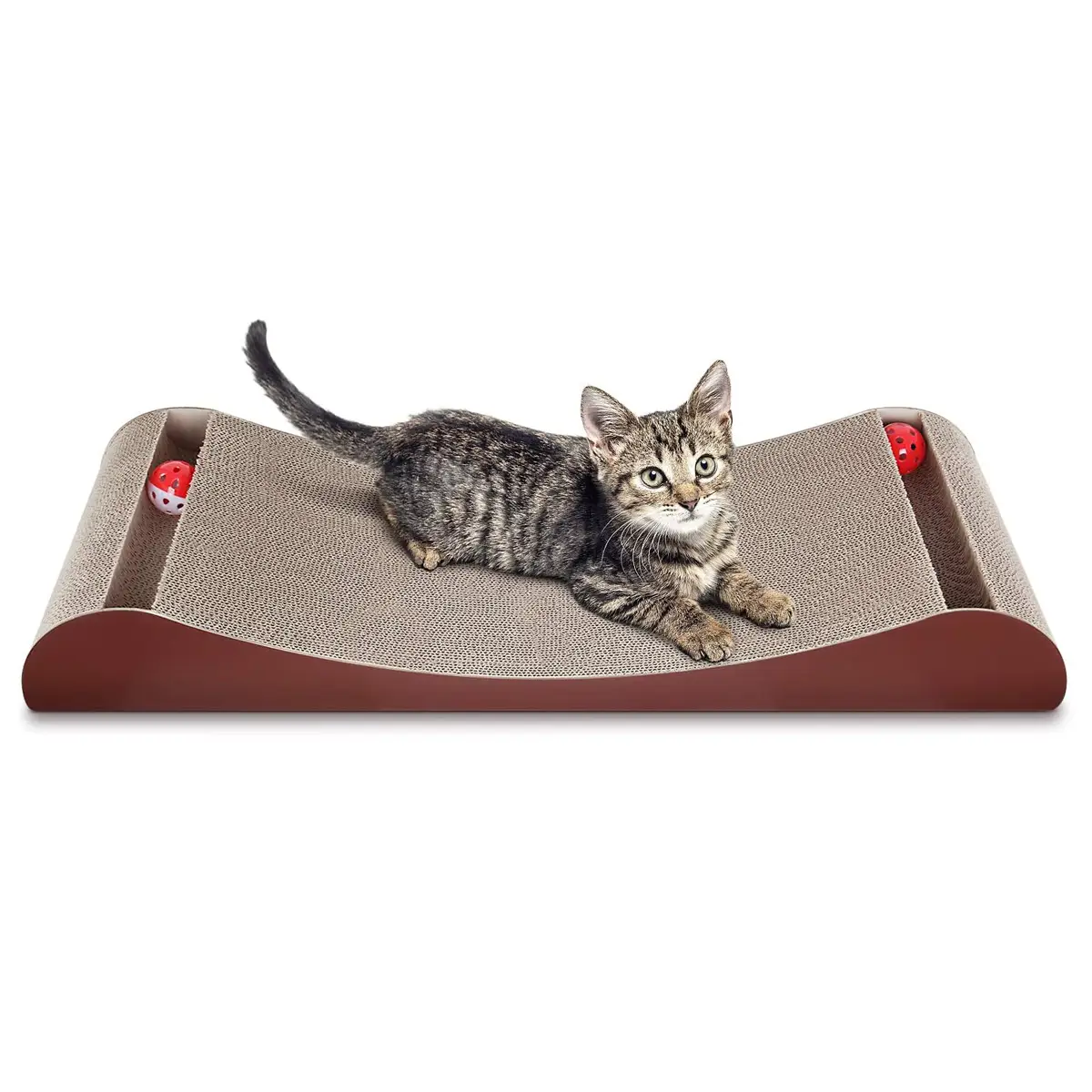 FluffyDream ScratchMe Cat Scratcher Cardboard Lounge Bed with Bell Ball Toy