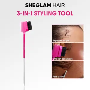 SHEGLAM HAIR Locked in Edge Bestie 3-In-1 Styling Tool,Hair Edge Brush With Tail Comb,Styling Brush,Smooth Baby Hairs,Part & Style,Multi-Use Styling Brush,Double Sided Control Hair Comb ,Lasting Hold For All-Day Wear-Effortlessbeauty-Hairhack- Coachella