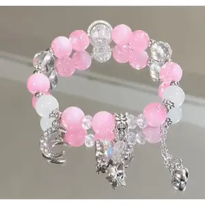 Maple Leaf Polish Strips Nail Art Kit, Her Apex Pink Beaded Stackable Y2K Aesthetic Charm Bracelets for Women