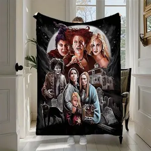 Hocus pocus creative theme printed flannel blanket, soft and comfortable, suitable for all seasons, suitable for sofa, bedroom, office
