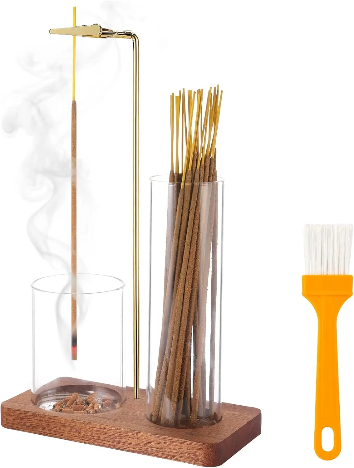 2-in-1 Incense & Candle Holder, Wooden-Base Incense Burner with Removable Glass Ash Collector, Home Decor Ornament and Scented Home Fragrance Accessory, Home Fragrance Products for Living Room and Bedroom