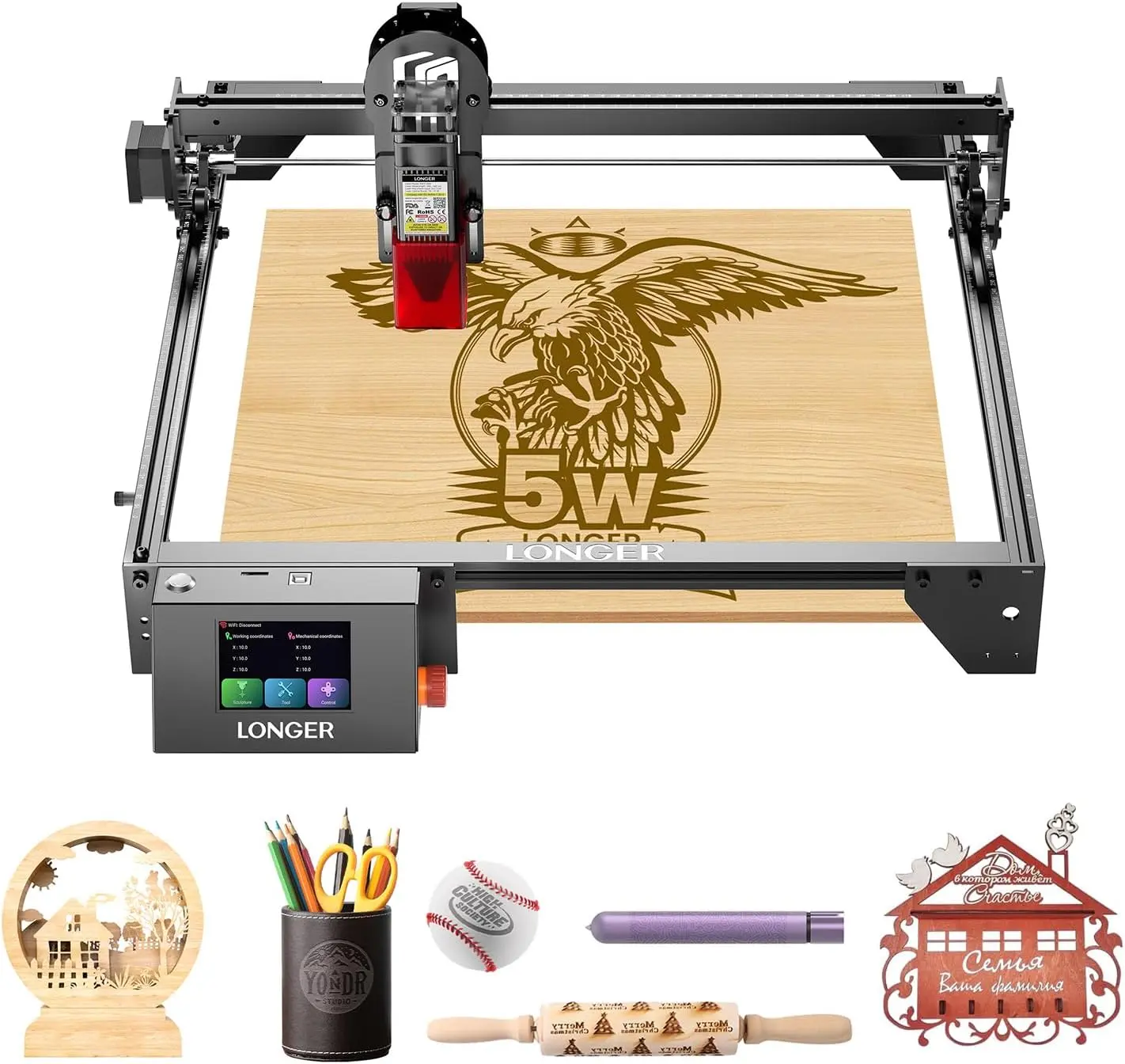 RAY5 5W Laser Engraver，Laser Engraver 5000mW Output Power，32-bit Motherboard，Eye Protection Enclosure，App Offline Carving or Cutting ，DIY Engraver Tool for Wood/Metal/Glass,Engraving Speed of 24000 mm/min