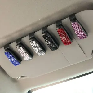 Car Glasses Holder Clip, Rhinestone Decor Car Sun Visor Glasses Holder, Universal Car Interior Accessories for Organizing Sunglasses in Your Vehicle, Car Organizers, Car Accessories Women