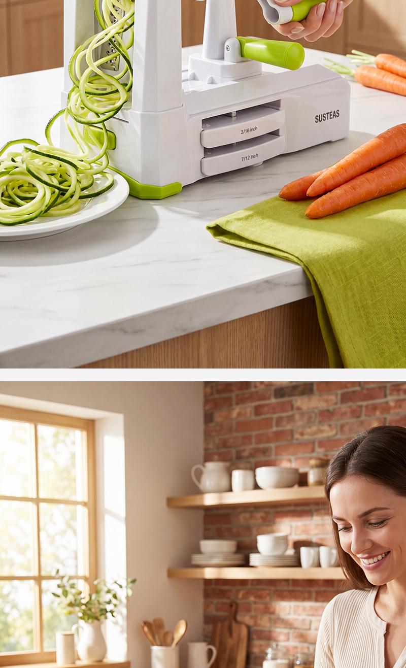 SUSTEAS Manual Vegetable Slicer Mandoline - 5 Replaceable Detachable Blades, Strong Suction Base, Smooth Hand Crank, 2/3/5/5.5mm Shreds/Wide Strips, Lightweight Durable, Safe Quick Even Cutting for Fruits, Veggies, Carrot, Cheese, Chocolate SUSTEAS Manual Vegetable Slicer Mandoline - 5 Replaceable Detachable Blades, Strong Suction Base, Smooth Hand Crank, 2/3/5/5.5mm Shreds/Wide Strips, Lightweight Durable, Safe Quick Even Cutting for Fruits, Veggies, Carrot, Cheese, Chocolate