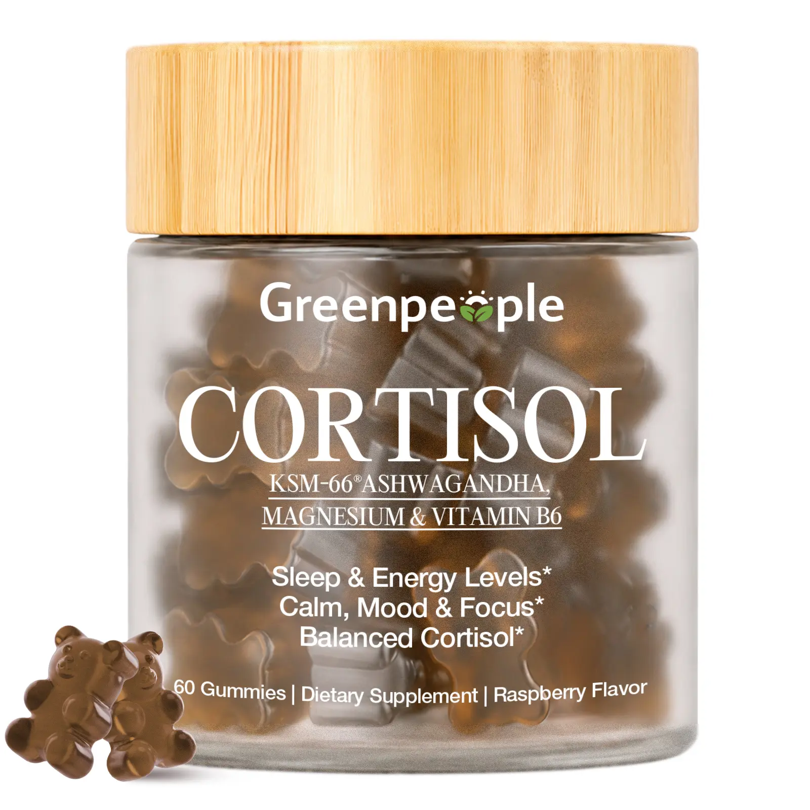 GreenPeople Cortisol 15-in-1 Fast Absorption Formula Gummies for Balanced Cortisol Energy Stress Levels Sleep Muscle Joint Bone Memory Concentration 60 Count