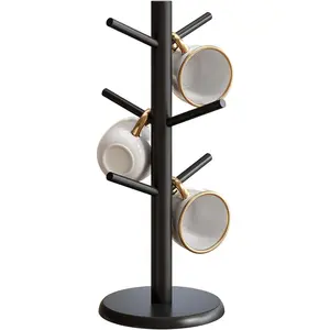 Coffee Mug Holder Tree with 6 Hooks,Cup Rack Holder for Counter Cup Hanger Countertop Home Storage,Black