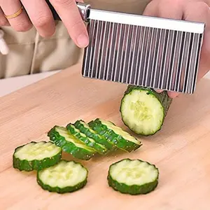 Vegetable & Fruit Wavy Crinkle Cutting Tool Serrator Salad Chopping Knife French Fry Cutter, Steel Blade Potato Slicer, Cucumber, Carrot Chops Pack-of-2Pieces