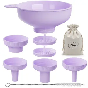 Wide Mouth Versatile Funnel, Canning Funnels for Kitchen Use, Food Grade Plastic Cooking Funnel Set with 4 Size Spouts and 2 Strainers for Filling Different Bottles and Bags, Purple