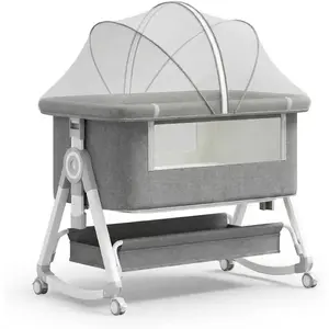 Foldable Baby Bassinet Bedside Sleeper with Mosquito Net, Portable Crib with Wheels, Adjustable Height Infant Bed, Co-Sleeper for Newborns, Breathable Mesh