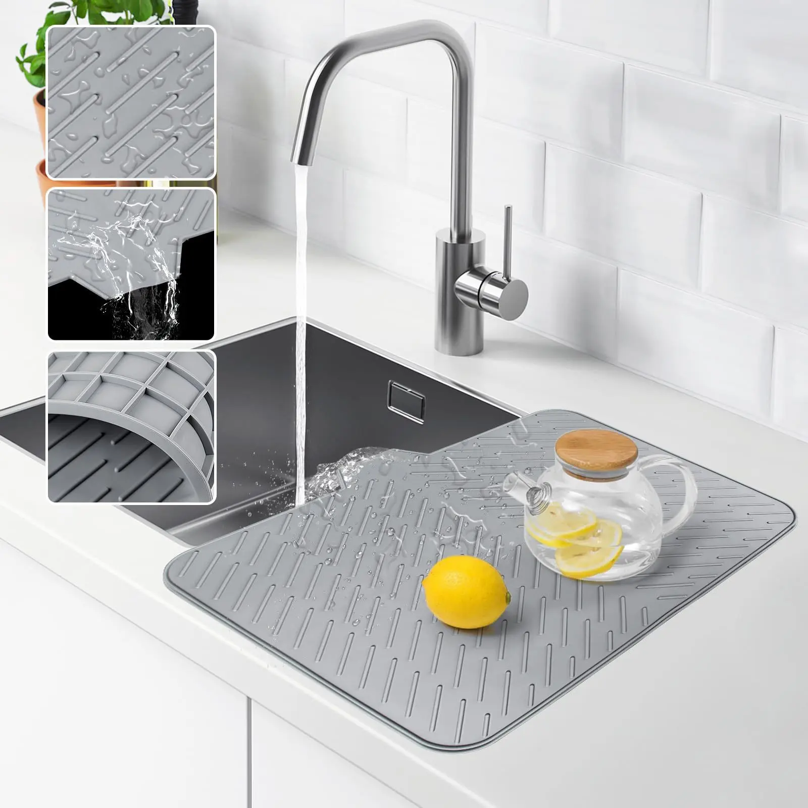 Silicone large-sized dishwashing pad with built-in drainage groove, suitable for kitchen countertops, easy to clean, heat-resistant, can be used as a tray, is an ideal gift for Valentine's Day, Father's Day, Mother's Day, anniversary, and birthday.