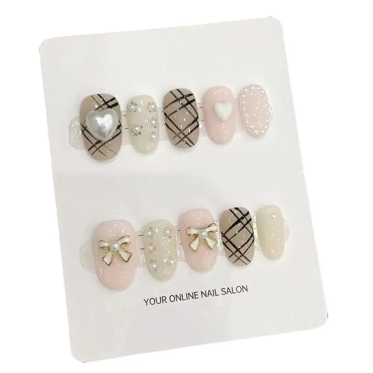 Y99 Pure Manual Light Therapy Press-on Nails, Lattice Small Fragrance Almond Style, Removable Transferable Glossy Fake Nails for Wholesale, Transferable Nail Art