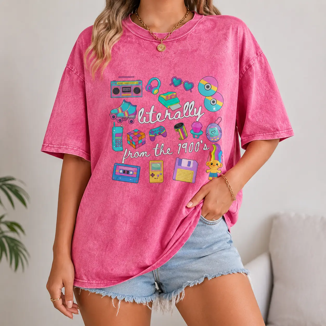 Women’s Literally From the 1900s Graphic T-Shirt, Vintage Washed Oversized Crew Neck Short Sleeve Tee, Retro Y2K Casual Top