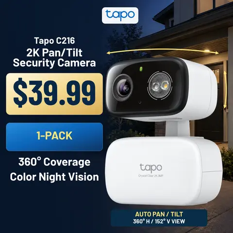 Tapo Security Camera, Built to Last with Water & Dust Protection, 2K Pan/Tilt for Baby & Pet Monitoring, Indoor/Outdoor, C216