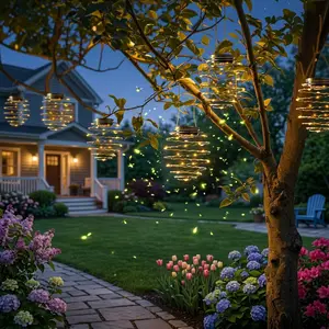 Tropical Solar Pineapple Hanging Lights - 60 LEDs High Brightness Solar Lanterns Outdoor Waterproof - 4 Pack Solar Decorative Lights for Magical Oasis Garden, Patio & Party Gathering