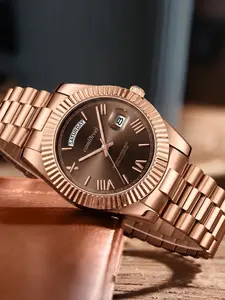 Men's luxurious ladies' watch - 40mm rose gold elegant round dial, stainless steel strap, rotatable quartz pointer mechanical watch, ordinary water resistance, large size luminous dial, master model wristwatch