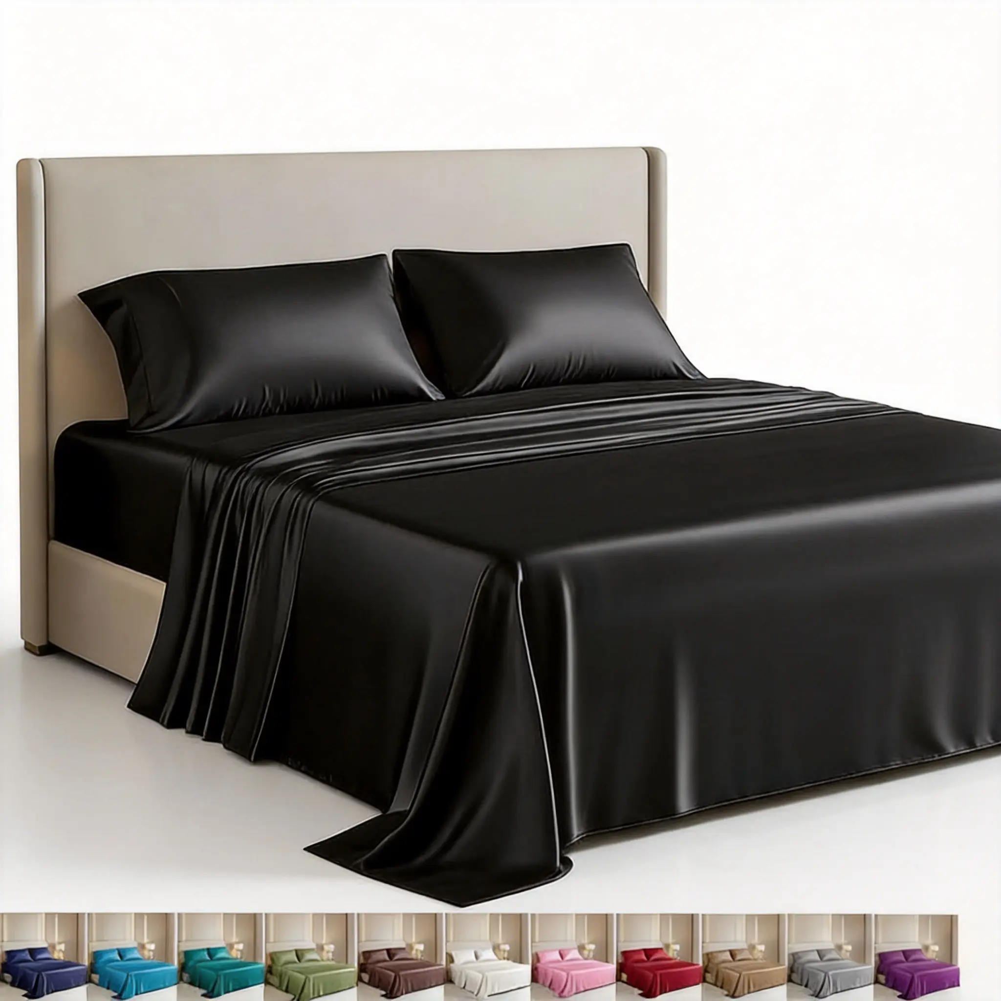 WVG Queen/King Size Satin Sheet Set 3/4-Piece, Luxury Soft Cooling Bedding for Hair & Skin, Silk-Like Deep Pocket Fitted Sheet, Summer Gift Option Back to School Dormitory Home Decor