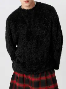 INCERUN Men's Tops Fashion Casual Loose Solid Color Faux Fur Long Sleeve Knitwear Sweater, Comfortable and Stylish, Perfect for Daily Wear