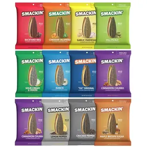 SMACKIN' - Jumbo Roasted Sunflower Seeds, No Salty Burn, American Made, Easy Pour & Seal - Variety Pack, 4oz bag (12 Bags)