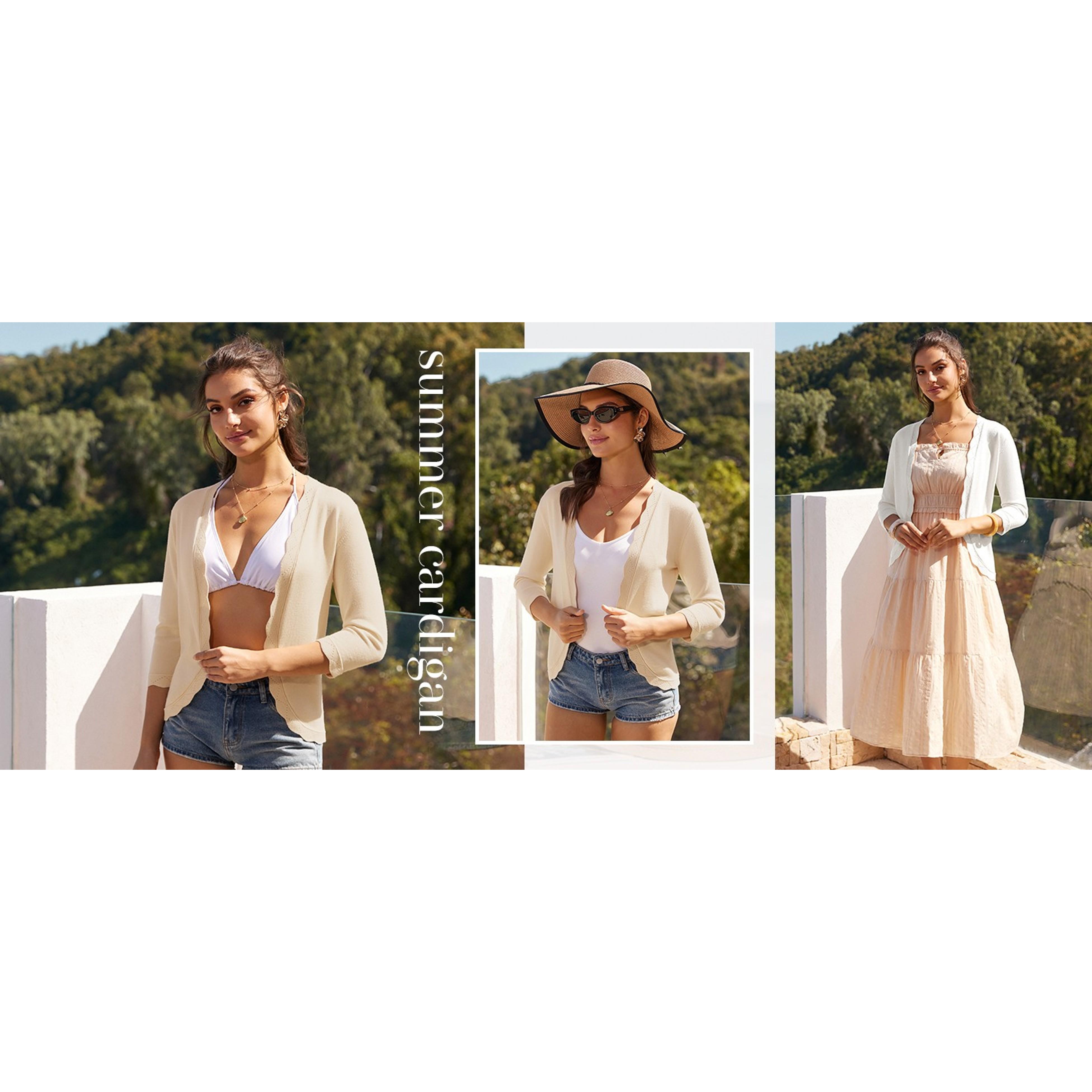 Women Lightweight Summer Cardigans 3/4 Sleeve Cropped Cardigan Sweaters Open Front Bolero Shrug