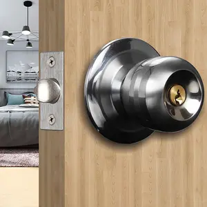 Spherical Door Lock with 3 Keys, Stainless Steel Round Lock Core, Universal Wooden Door Lock, Indoor Bedroom Bathroom Lock