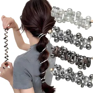 4-piece soft and elastic spiral hair bands, telephone cord coil design, gentle ponytail fixing, no hooks, no hair damage, suitable for women and girls.