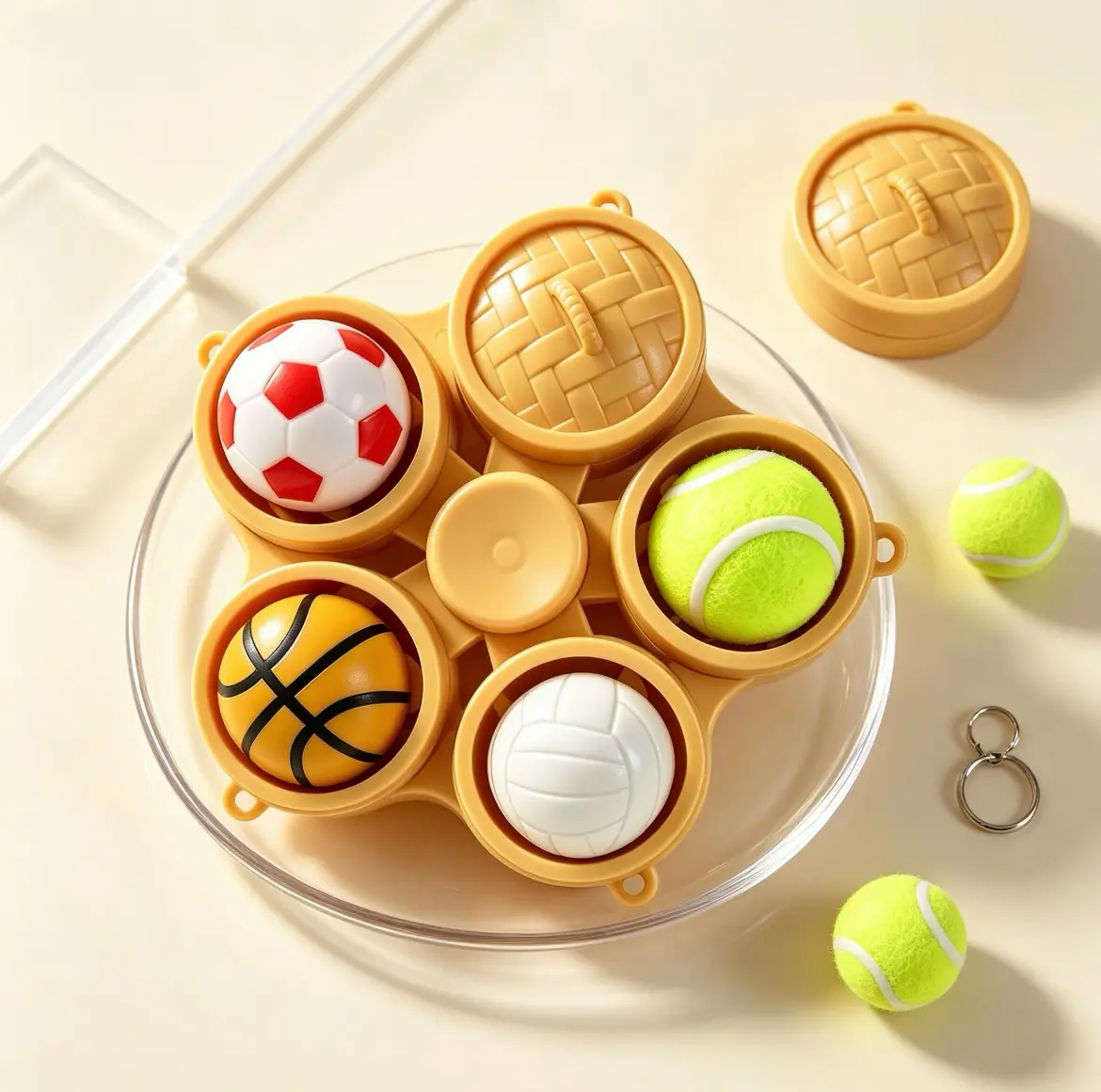 Press to Light Sports Ball Steamer Toy, Creative Light-Up Fidget Keychain, Anxiety Relief Kids Gift