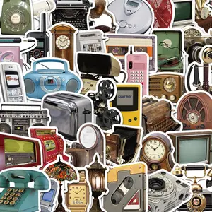 Vintage Electronic Equipment Pattern Sticker, 50pcs/set Creative Retro Aesthetic Stickers, DIY Decorative Sticker for Scrapbooking, Journaling, Gift Wrapping, Sticker Packs, Sticker Collage Pack