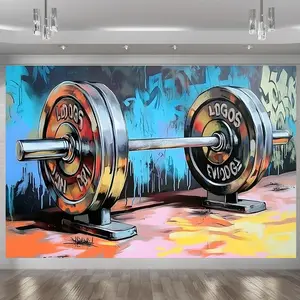1pc Modern Farmhouse Glow in the Dark Colorful Weightlifting Barbell Gym Theme Party Banner - Vibrant Polyester Party Decoration, Indoor Home Backdrop, Birthday Event Photo Prop, Mixed Colors, Durable,summerwins
