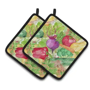 Carolines Treasures  Watercolor Vegetables Farm to Table Pair of Pot Holders