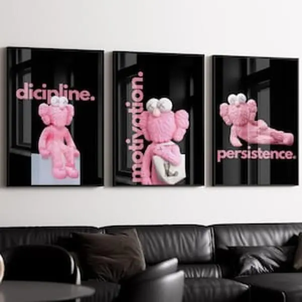 Black and Pink Kaws Poster Unframed , Hypebeast Toys Poster Unframed  Set of 3, Hypebeast Figure Printable Wall Art, Minimalist Hypebeast Decor, Gift for Her