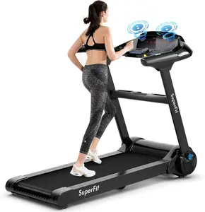 COSTWAY Folding Treadmill, 0.6-7.5MPH Compact Superfit Treadmill with APP Control, Blue Tooth Speaker, 12 Preset Programs, LED Display and Device Holder, Walking Running Machine for Home Office outdoorfun