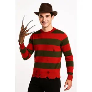 Freddy Krueger Halloween Sweater - Red/Green Striped Adult L/XL