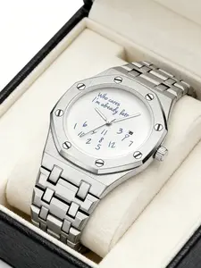 Men's Casual Stainless Steel Round Dial Quartz Watch with Graffiti Number Pattern, Vintage Fashion High-End Men's Watch, Trendy Gift Ideas