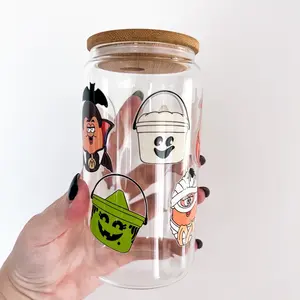 Halloween Boo Bucket 16oz Glass Can with Lid