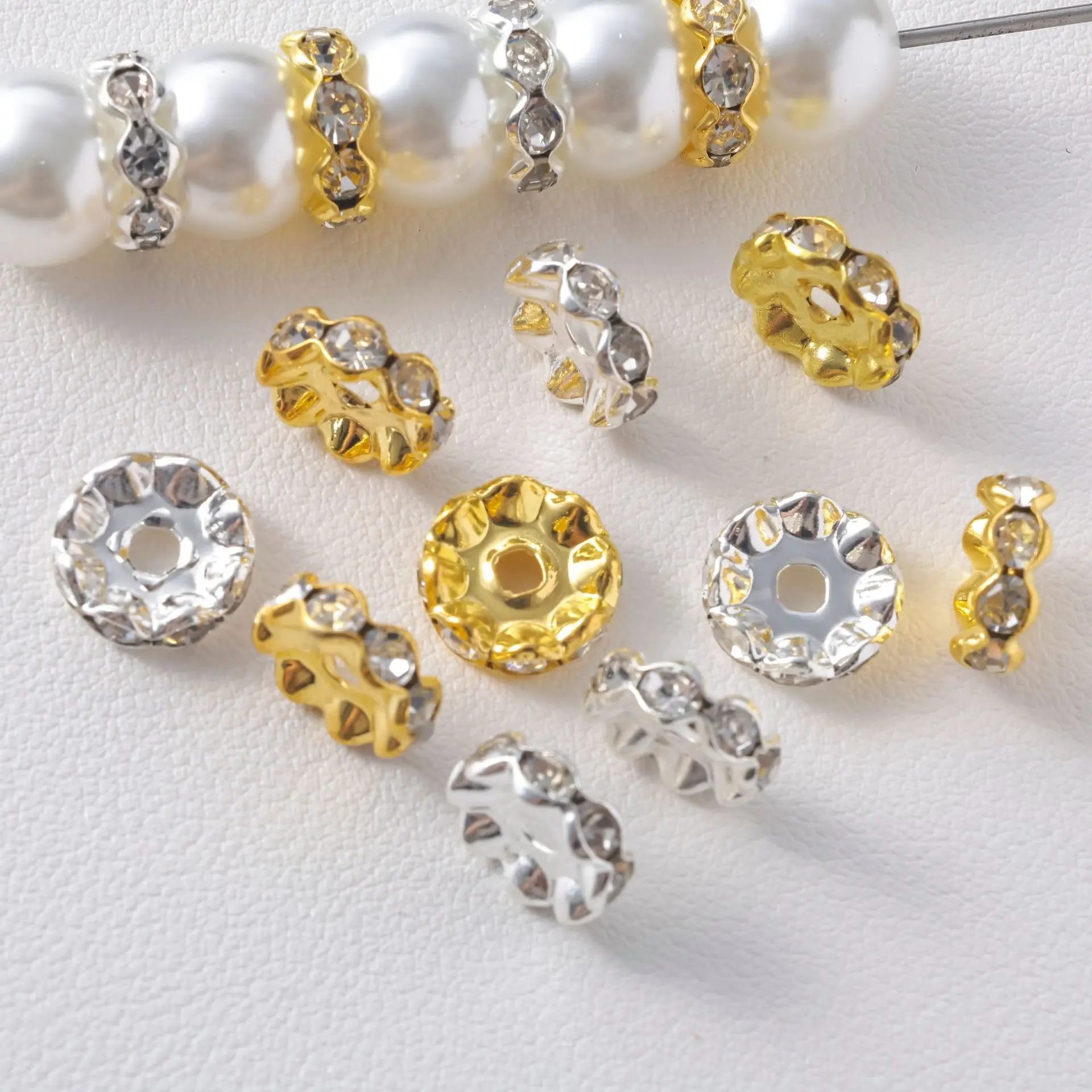 100pcs 12mm Rhinestone Beads,Bulk Beadable Spacer Beads for Pens,Fancy Glitter Wave Diamond Crystal Beads for Bracelet Jewelry Making