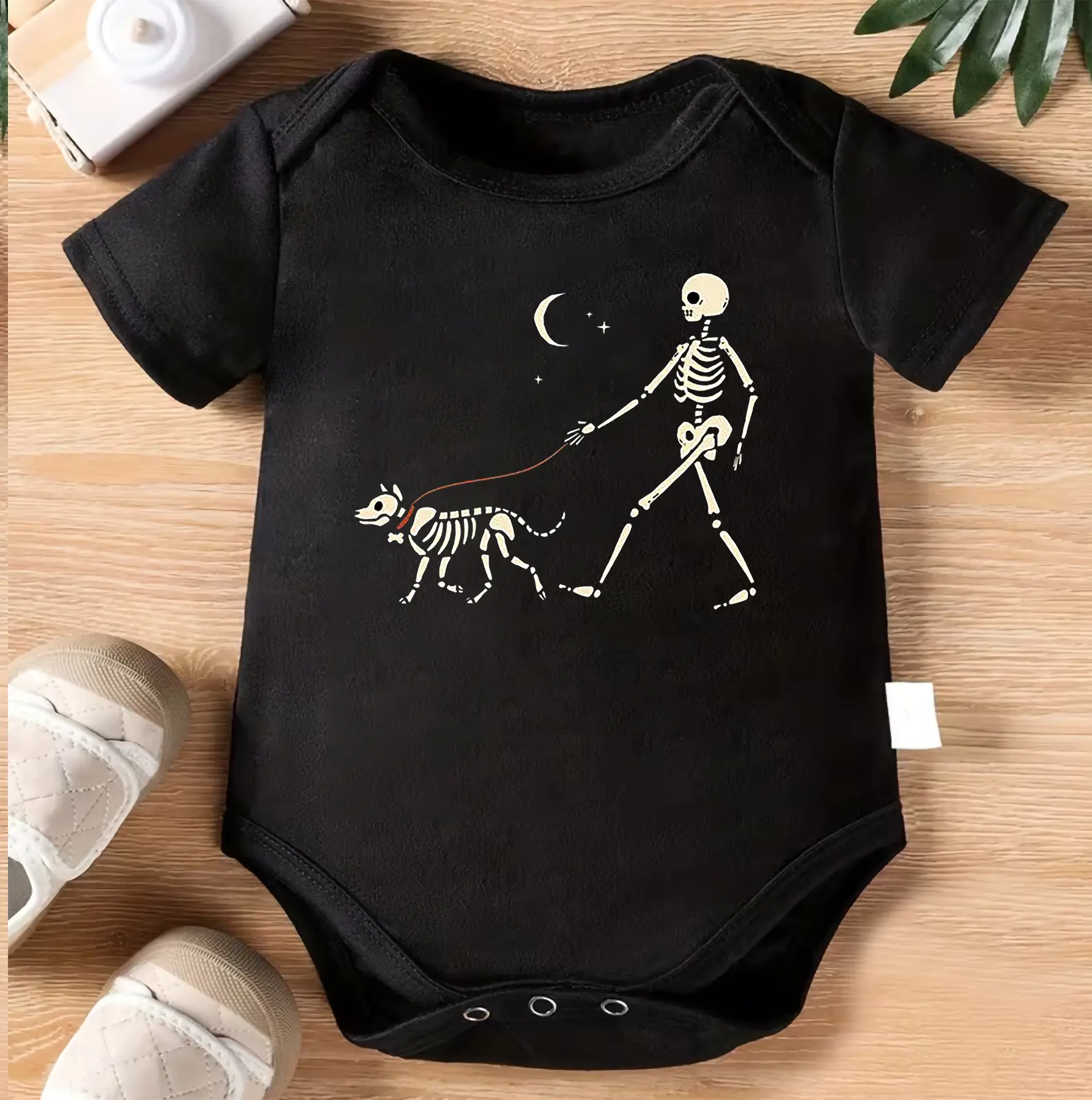 Skeleton Walking Skeleton Dog Baby Bodysuit | Funny Halloween Infant Romper | Spooky Puppy Newborn One Piece | Cute Fall Baby Outfit | Gender Neutral Gift