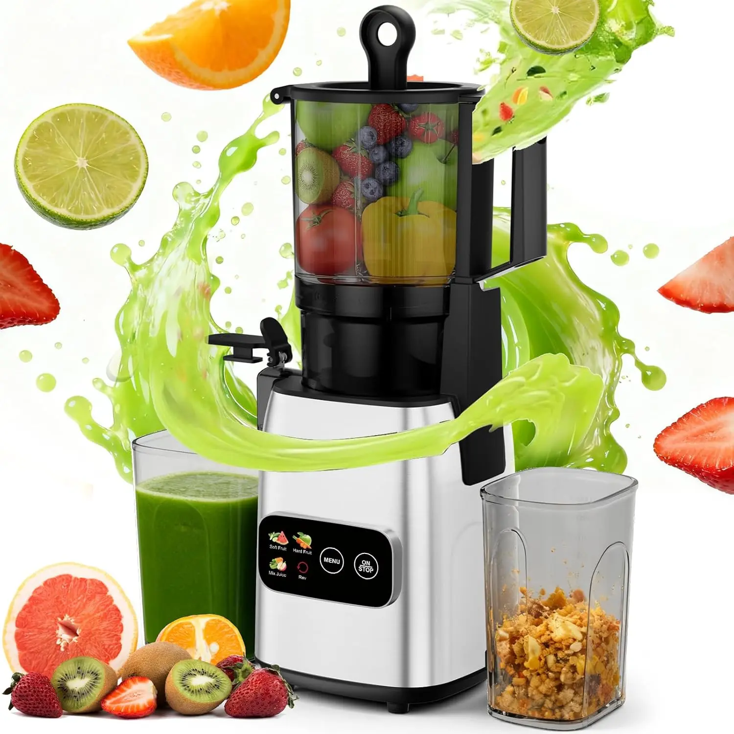 Touchscreen Cold Press Juicer - 5.4" Wide Feed Chute Slow Masticating Juicer with Touchscreen, 3 Modes, Fits Whole Fruits, Easy to Clean Juicer for Fruits & Vegetables, Summerwins,home essentials tiktokshopbacktoschool