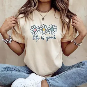 Daisy Flower Graphic T-Shirt, Women Positive Vibes Tee, Cute Summer Outfit