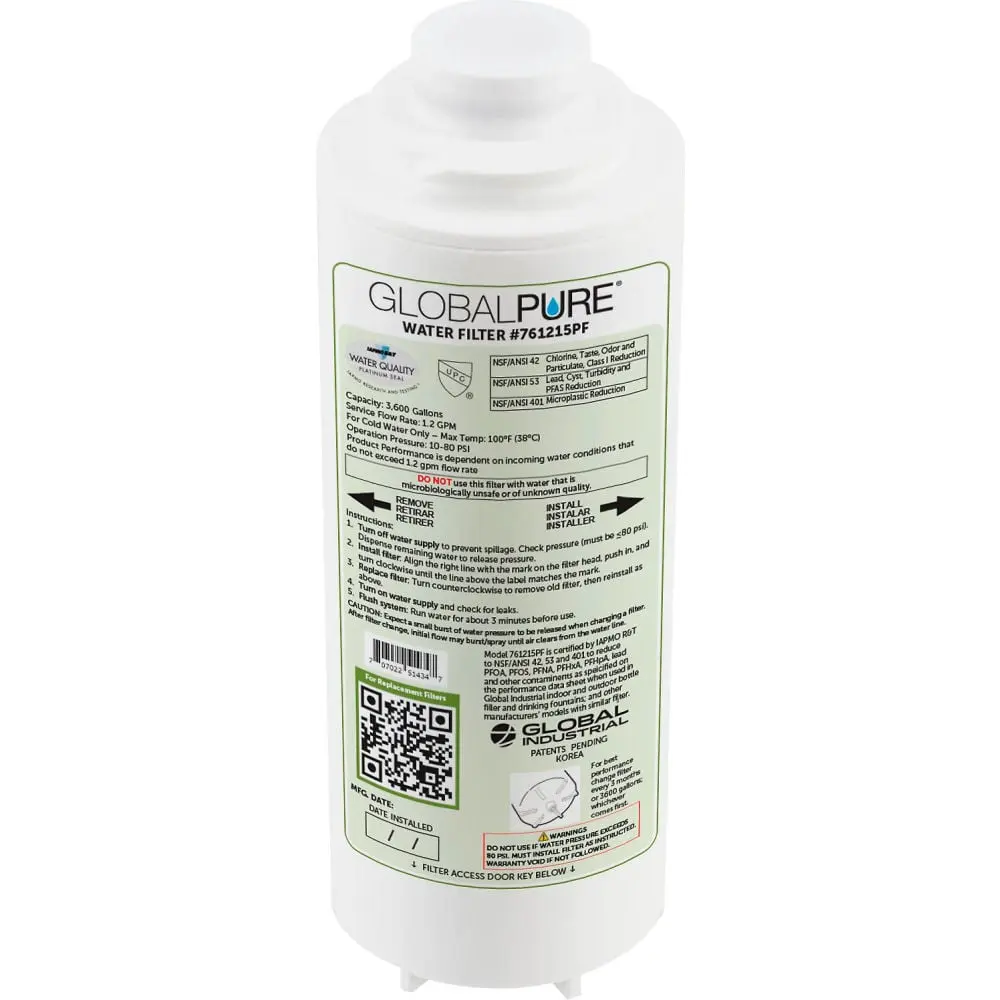 Global Industrial 761215PF Pure Replacement Cylindrical Filter - Filter Technology, PFAS & Microplastic Reduction - 3600 gal, Cylindrical Filter Water Filters, Filter Technology Water Filters