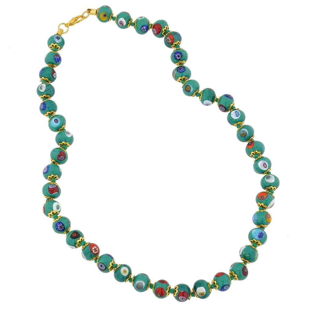 Glass Of Venice Italian Murano Glass Necklace Millefiori Mosaic Green - Murano Glass Necklace For Women
