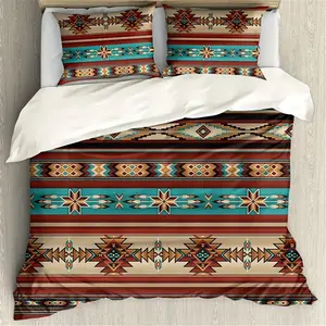 Aztec Style Bedding Set, 3-Piece Comfortable Indian Pattern Sheets & Pillowcases, Unisex Bedroom Decor, No Filling Included