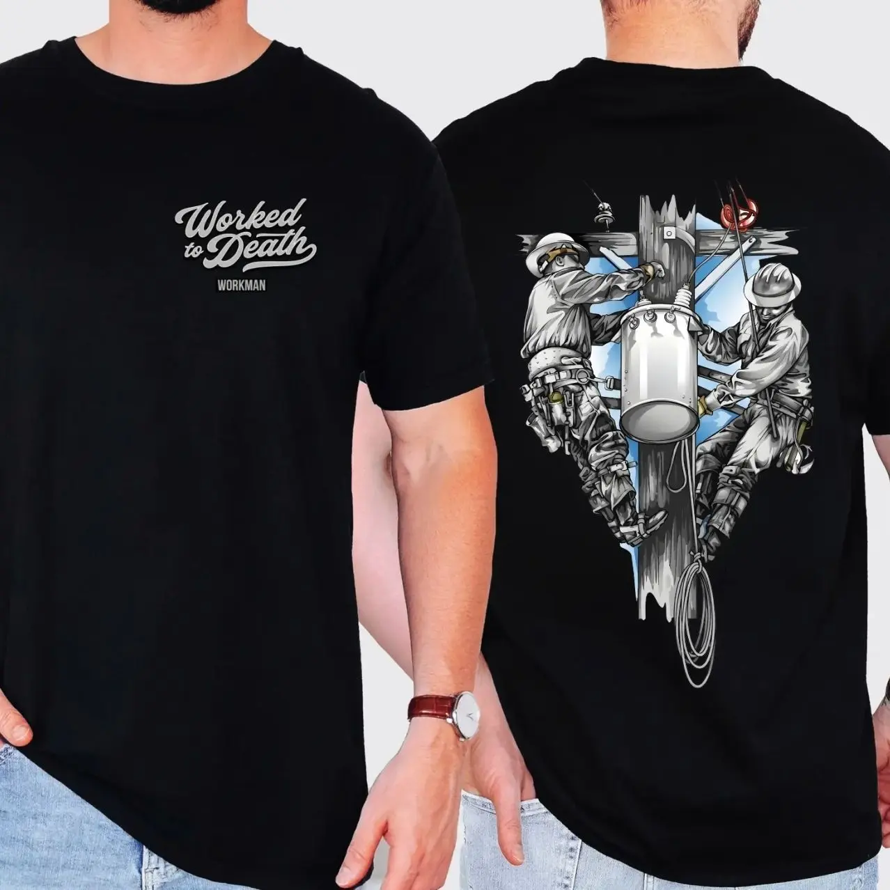 Worked To Death Lineman Shirt Power Line Worker Graphic Tee Blue Collar Electrical Worker Gift for Linemen Men & Women