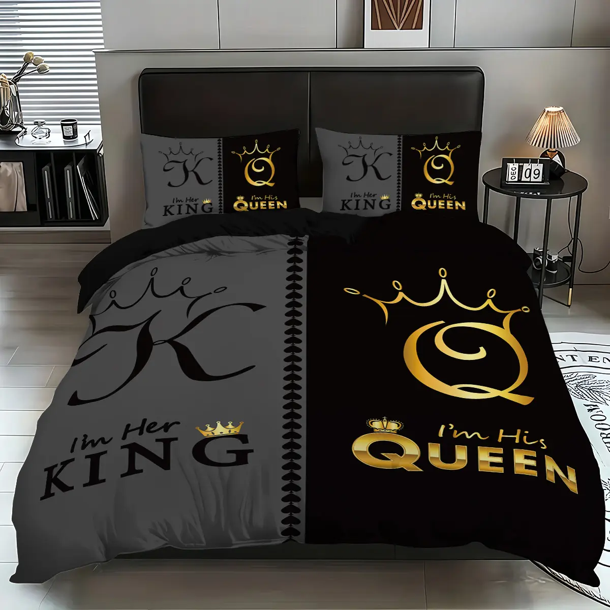 3-piece set (1 quilt cover +2 pillowcases, coreless)KQ crown printed quilt cover set, very suitable for couples 'soft and comfortable bedding, Bedroom Bedding Set, suitable for use in all rooms, room decoration Bed Sets Supplies